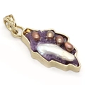 Golden flower pendant with natural baroque pearl and purple amethyst stone inlay - No.7 Irregular Water Drop (19x41mm)