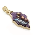 Leaf-shaped purple crystal cluster pendant with baroque pearls in gold-plated frame - No.8 Leaf Shape (19x41mm)