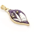 Leaf-shaped purple resin pendant with freshwater pearls and gold-plated zinc alloy frame - No.9 Long Leaf Shape (22x46mm)