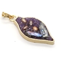 Elegant leaf pendant with purple crystal base and fresh water pearls in golden frame - No.10 Blade Design (22x46mm)