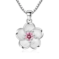 Silver cherry blossom pendant necklace with white enamel petals and pink gemstone - Pendant Only / Red