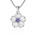 Silver flower pendant necklace with white petals and a purple center gemstone - Pendant Only / Purple