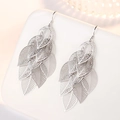 Exaggerated silver leaf tassel earrings with multi-layer hollowed metal design for women - Silver Multi-layer Hollow Leaf (8601)