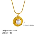 Textured round pearl pendant on a gold snake chain necklace with detailed dimensions - Necklace / 18K Gold
