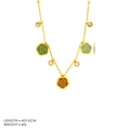 Vintage gold camellia flower necklace with colorful enamel pendants and crystal accents - Necklace / 18K Gold / Tricolor Gradient