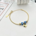 Schlangenarmband aus Titanstahl mit blauen Emailleperlen und vierblättrigem Kleeblatt - Blaue Runde Perlen (Weißer Stern) / Gold (Blaue Perlen Kleeblatt-Stil)