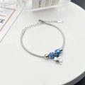Silbernes Edelstahl-Schlangenarmband mit blauen Kleeblatt-Anhängern für Damen - Blaue Runde Perlen (Weißer Stern) / Silber (Blaue Perlen Kleeblatt-Stil)