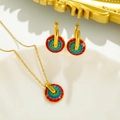 Conjunto de joyas de acero de titanio estilo bohemio con collares y pendientes esmaltados - Collar Y Pendientes De Esmalte Redondos