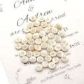 Detail of white mother of pearl round beads with golden four-leaf clover inlay for DIY jewelry - Four Petal Flower / 6mm 20g 20 Pcs/Pack