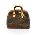 Ciondolo borsa in pietra unakite con manico dorato e trama screziata verde e rossa - Unakite (1034-T220802002)