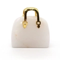 Mini handbag shaped natural stone pendant in milky white with golden metal handle - Clear Quartz (1034-T220802002)