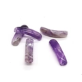 Detailed macro view of 5 natural amethyst curved tube beads with polished finish for DIY - Purple Crystal