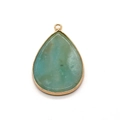 Pendentif goutte en pierre naturelle avec texture marbre vert et bordure plaquée or - Amazonite