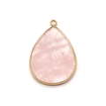 Pendentif goutte en pierre naturelle rose avec bordure dorée et boucle de suspension - Quartz rose