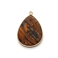 Pendentif en pierre paysage en forme de goutte avec bord doré pour bijoux DIY - Jaspe