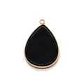 Pendentif en pierre naturelle noire en forme de goutte avec bordure dorée raffinée - Agate noire