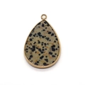 Pendentif en jaspe dalmatien en forme de goutte avec cadre en métal doré DIY - Jaspe dalmatien