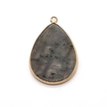 Pendentif en pierre naturelle en forme de goutte avec texture minérale et bord doré - Pierre Flash (Labradorite)