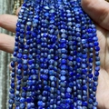 Faceted round flat lapis lazuli beads in deep blue for DIY jewelry making - 4mm 93pcs/Strand 7g / Lapis Lazuli