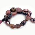 Cuentas ovaladas facetadas de rodonita rosa natural para creación de joyas - 6x8mm (22 Piezas/Tira) / Rodonita con líneas negras