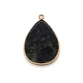 Pendentif en pierre naturelle en forme de goutte d'eau verte avec bordure dorée - Style Texturé Vert Foncé (13#)
