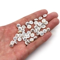 Flat round white shell beads with grey @ symbol for DIY necklace and jewelry making - 6mm / 20 Pcs/Pack / @ Symbol