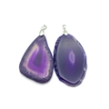 Lot de deux pendentifs en agate naturelle violette avec texture polie et bélière - Violet