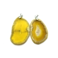 Pendentifs en agate jaune irrégulière avec fermoirs argentés pour création de bijoux - Jaune