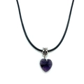 Close-up of deep purple faceted heart crystal pendant with silver bail and black cord - 14x25mm (Without Rope) / Deep purple