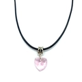 Close-up of pink faceted heart crystal pendant with silver embossed bail on black cord - 14x25mm (Without Rope) / Lotus Pink