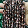 Facettierte Rhodonit-Natursteinperlen in Pink und Schwarz für DIY-Schmuckdesign - 4mm 93 Stk./Strang 7g / Turmalin