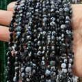 Facettierte Schneeflocken-Obsidian-Rundperlen für Schmuck mit Natursteintextur - 4mm 93 Stk./Strang 7g / Schneeflocken-Obsidian