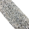 Perle rotonde sfaccettate in pietra di luna grigia naturale 2x3mm per gioielli - Pietra di Luna con Macchie Nere