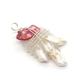 Baroque pearl and pink stone pendant with silver wire wrap and crystal quartz cluster - Pink Red Baroque Pearl White Crystal Wire Wrapped Style / Pink (No. 3)