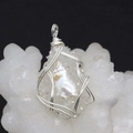 Baroque freshwater pearl and crystal resin wire-wrapped pendant with silver wire artistic design - Silver Line