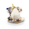 Irregular white druzy crystal pendant with baroque pearl and gold wire wrap - No. 1 (White Iridescent Cluster)