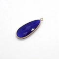 Pendente a goccia in pietra occhio di gatto blu navy sfaccettato con bordo dorato - 18x47mm / Blu scuro