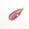 Pendente goccia in pietra occhio di gatto rosa con bordo dorato per gioielli DIY - 18x47mm / Rosa