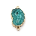 Turquoise natuurlijke geode connector met goudlaag en dubbele ringen voor DIY sieraden - Meerblauwe Stijl (5)