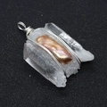 Macro view of natural white crystal pendant with baroque pearl and silver wire wrapping - Bronze Irregular Artificial Pearl Style (No. 2) / 25x50mm
