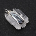 Handcrafted silver wire-wrapped crystal pendant with iridescent natural pearl - Metallic Iridescent Baroque Artificial Pearl Style (No. 3) / 25x50mm