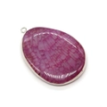 Rose red teardrop agate pendant with silver plated metal edging and natural crackle texture - 30x45mm / Rose Red