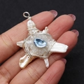 Pendentif en perles baroques blanches et bleues avec fil d'argent artisanal torsadé - Style Étoile en Croix Pendentif Perle Baroque Bleu Clair (2号) (Pendentif uniquement)