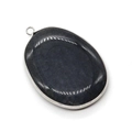 Water drop crackle agate pendant in dark blue with silver plated metal edging - 30x45mm / Black