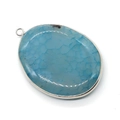 Colgante de ágata de fuego azul óvalo con borde de metal plateado para collares DIY - 30x45mm / Azul Oro