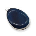Colgante de ágata azul oscuro en forma de lágrima con borde metálico plateado y textura - 30x45mm / Azul Negro