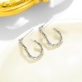 Chic silver bamboo-style J-shape hoop earrings with minimalist geometric design for women - Silver