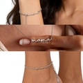 Silver stainless steel mama script jewelry set with necklace bracelet and anklet - MAMA Jewelry Set (Necklace+Bracelet+Anklet) / 18K Gold / Steel