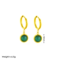 Boucles d'oreilles créoles rétro en acier titane doré 18 carats avec œil de chat vert - Or 18 carats / Boucle d'Oreille Oeil de Chat Vert Artificiel
