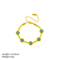 Bracelet chaîne serpent plate avec cinq pierres œil-de-chat vertes et plaqué or 18k - Or 18 carats / Bracelet Cinq Yeux de Chat Vert Artificiel